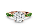 Rose gold Round Cut Diamond Side Stone Solitaire Ring with Round with Peridot side stone and Four-Prong Setting