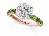 Rose gold Round Cut Diamond Side Stone Solitaire Ring with Round with Peridot side stone and Four-Prong Setting_1