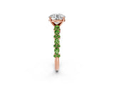 Rose gold Round Cut Diamond Side Stone Solitaire Ring with Round with Peridot side stone and Four-Prong Setting_2