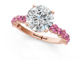 Rose gold Round Cut Diamond Side Stone Solitaire Ring with Round with Pink Sapphire side stone and Four-Prong Setting_1