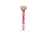 Rose gold Round Cut Diamond Side Stone Solitaire Ring with Round with Pink Sapphire side stone and Four-Prong Setting_2