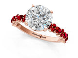 Rose gold Round Cut Diamond Side Stone Solitaire Ring with Round with Ruby side stone and Four-Prong Setting_1