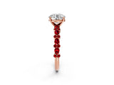 Rose gold Round Cut Diamond Side Stone Solitaire Ring with Round with Ruby side stone and Four-Prong Setting_2