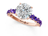 Rose gold Round Cut Diamond Side Stone Solitaire Ring with Round with Tanzanite side stone and Four-Prong Setting_1