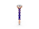 Rose gold Round Cut Diamond Side Stone Solitaire Ring with Round with Tanzanite side stone and Four-Prong Setting_2