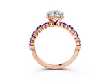 Rose gold Round Cut Diamond Side Stone Solitaire Ring with Round with Tanzanite side stone and Four-Prong Setting_3