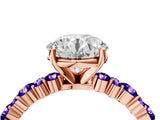 Rose gold Round Cut Diamond Side Stone Solitaire Ring with Round with Tanzanite side stone and Four-Prong Setting_4