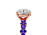 Rose gold Round Cut Diamond Side Stone Solitaire Ring with Round with Tanzanite side stone and Four-Prong Setting_5