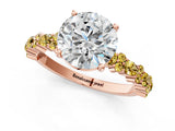 Rose gold Round Cut Diamond Side Stone Solitaire Ring with Round with Yellow Sapphire side stone and Four-Prong Setting_1