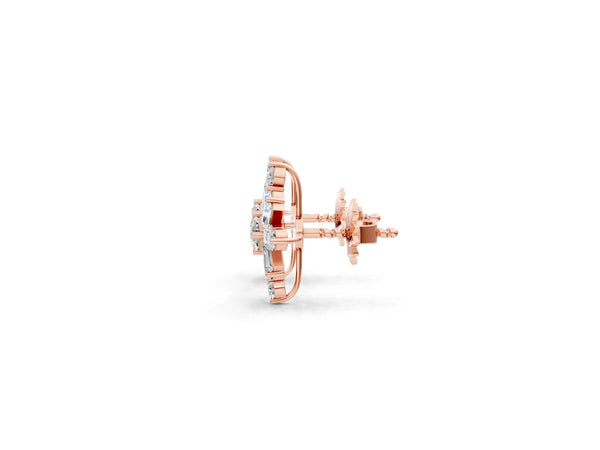 Rose gold Round Cut Diamond Snowflake Cluster Stud Earrings