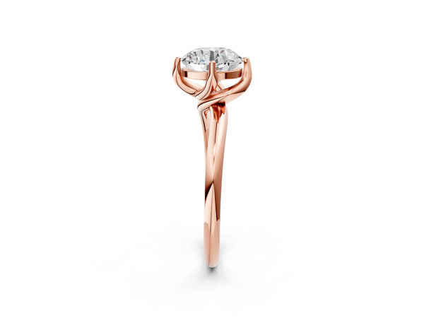 Rose Gold Round Bypass Solitaire Engagement Ring Setting with Plain Band