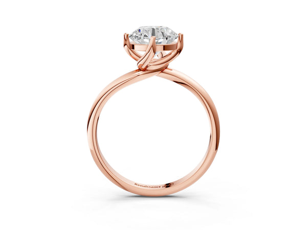 Rose Gold Round Bypass Solitaire Engagement Ring Setting with Plain Band