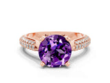 Rose gold Round Cut Diamond Solitaire Engagement Ring with Pavé Band and Four-Prong Setting