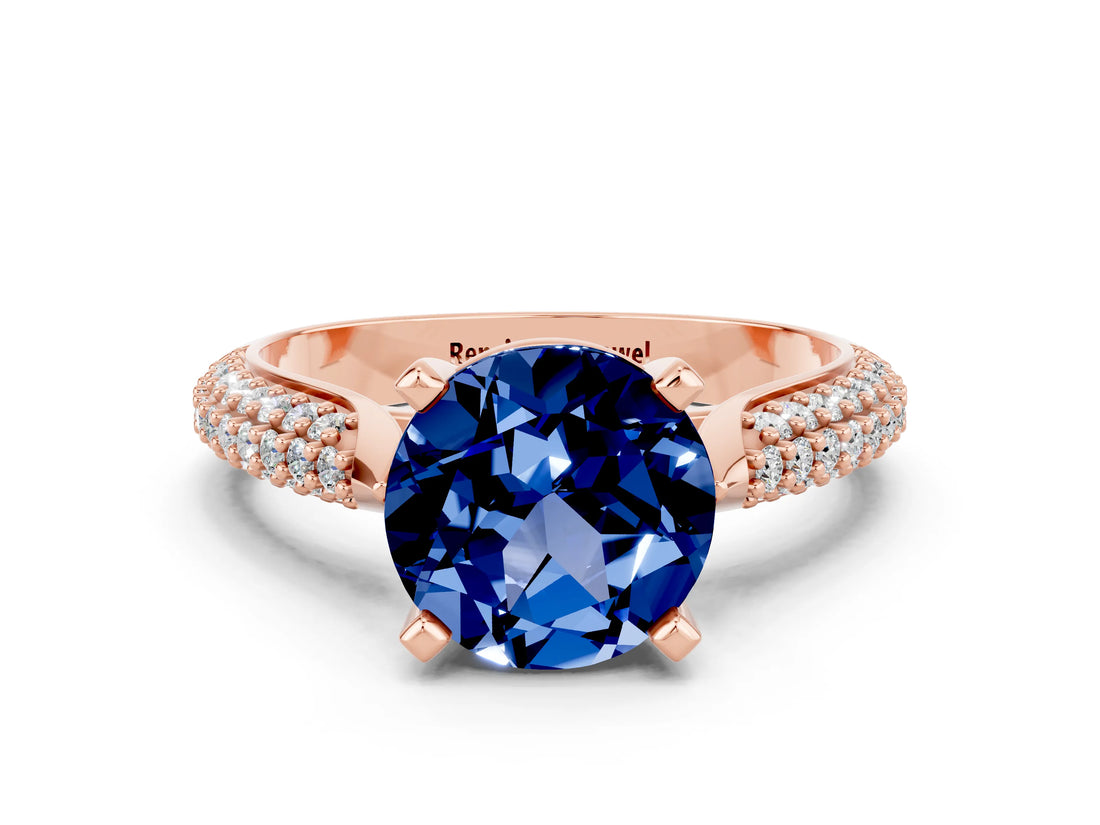 Rose gold Round Cut Diamond Solitaire Engagement Ring with Pavé Band and Four-Prong Setting
