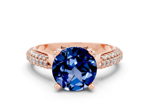 Rose gold Round Cut Diamond Solitaire Engagement Ring with Pavé Band and Four-Prong Setting