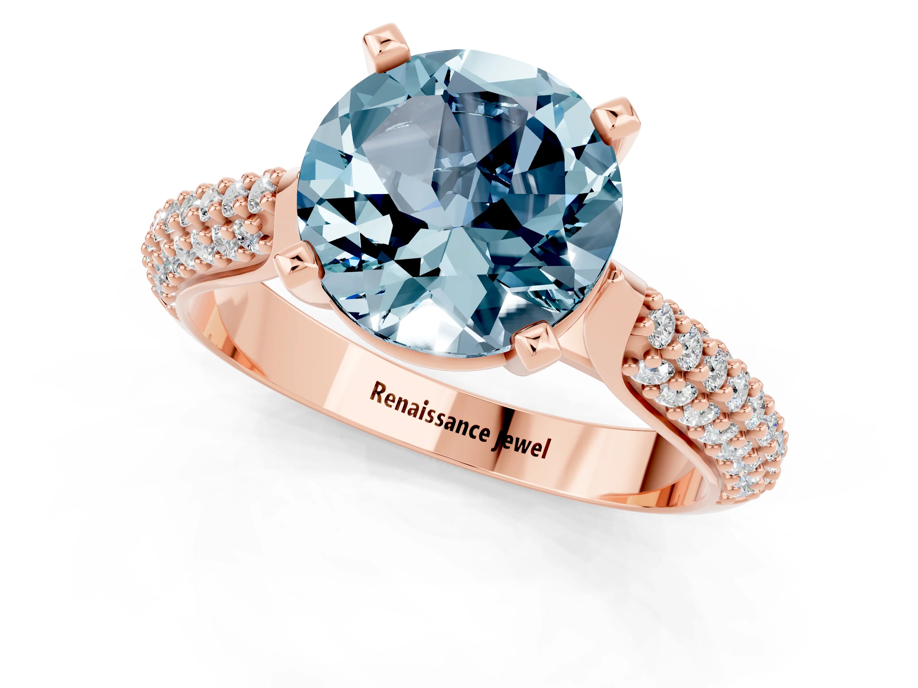 Rose gold Round Cut Diamond Solitaire Engagement Ring with Pavé Band and Four-Prong Setting_1