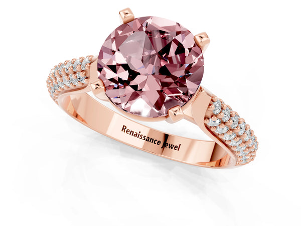 Rose gold Round Cut Diamond Solitaire Engagement Ring with Pavé Band and Four-Prong Setting