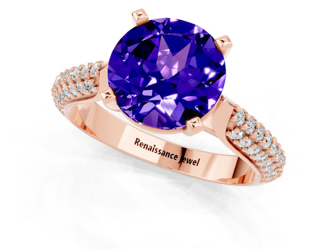 Rose gold Round Cut Diamond Solitaire Engagement Ring with Pavé Band and Four-Prong Setting_1