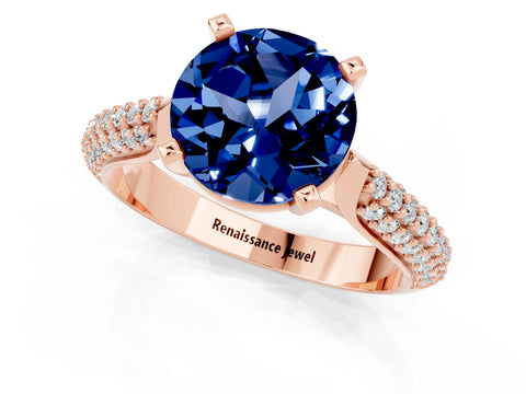 Rose gold Round Cut Diamond Solitaire Engagement Ring with Pavé Band and Four-Prong Setting_1