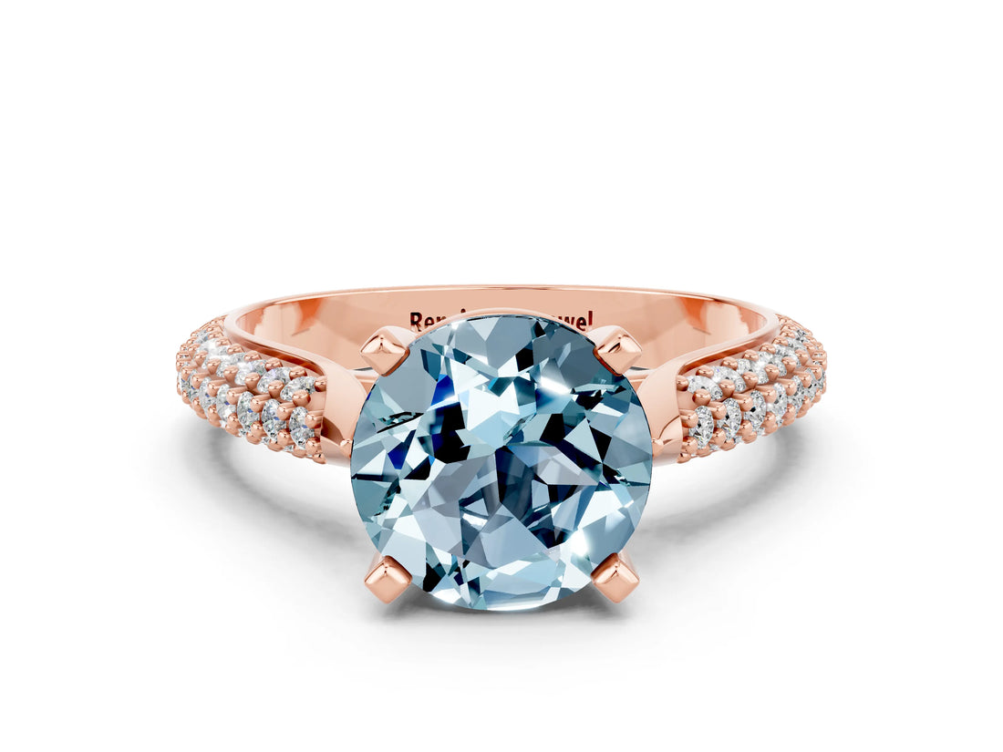 Rose gold Round Cut Diamond Solitaire Engagement Ring with Pavé Band and Four-Prong Setting