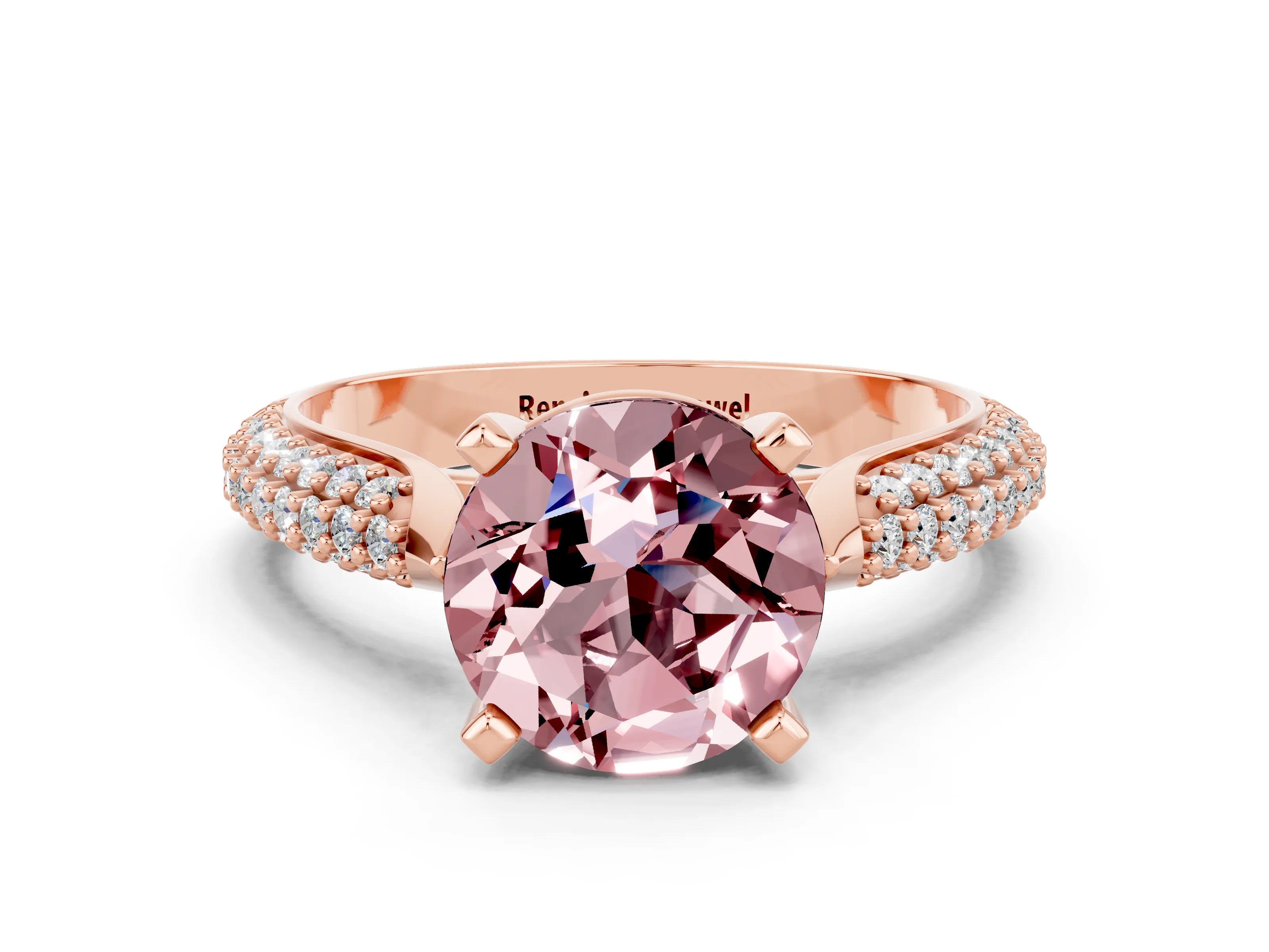 Rose gold Round Cut Diamond Solitaire Engagement Ring with Pavé Band and Four-Prong Setting