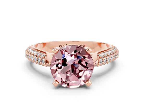 Rose gold Round Cut Diamond Solitaire Engagement Ring with Pavé Band and Four-Prong Setting