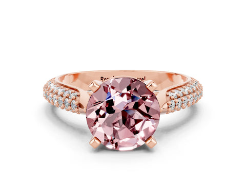 Rose gold Round Cut Diamond Solitaire Engagement Ring with Pavé Band and Four-Prong Setting