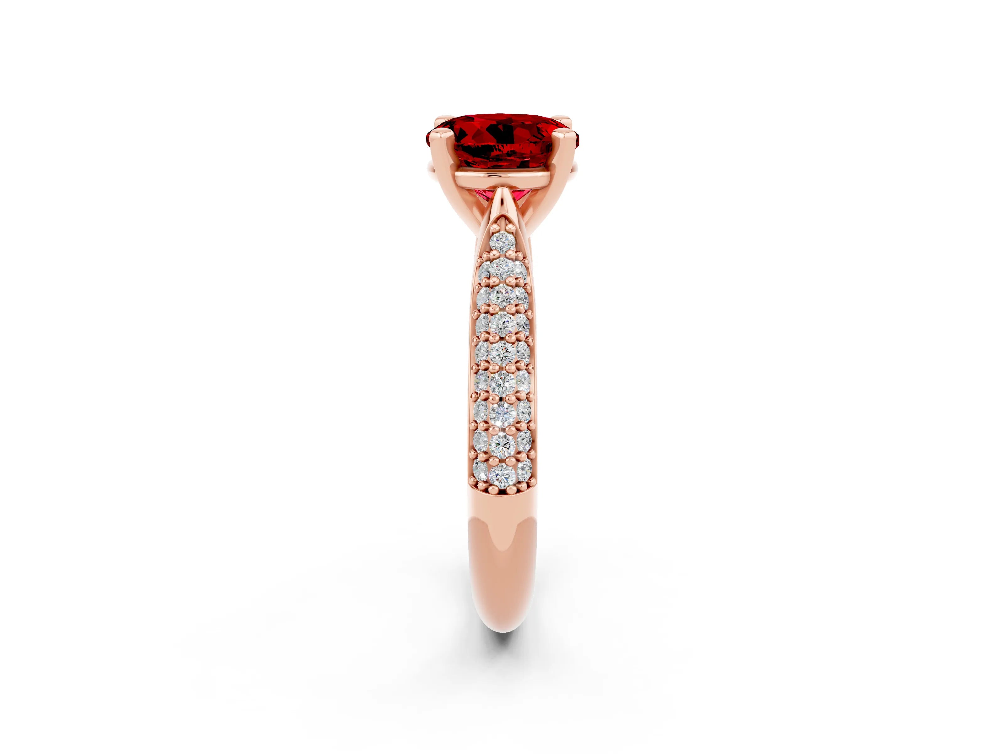 Rose gold Round Cut Diamond Solitaire Engagement Ring with Pavé Band and Four-Prong Setting_2