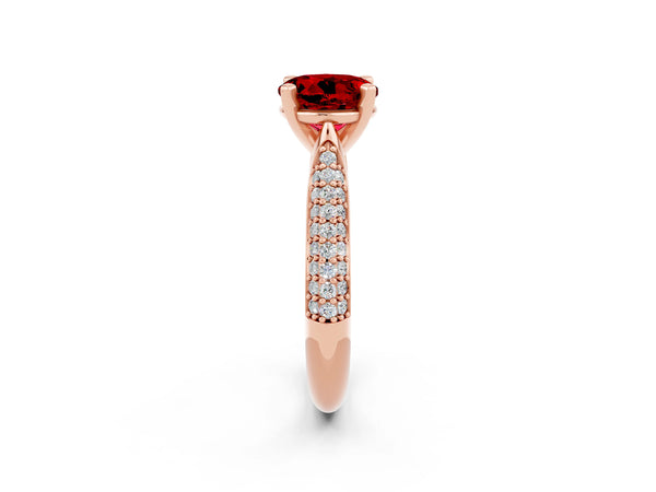 Rose gold Round Cut Diamond Solitaire Engagement Ring with Pavé Band and Four-Prong Setting