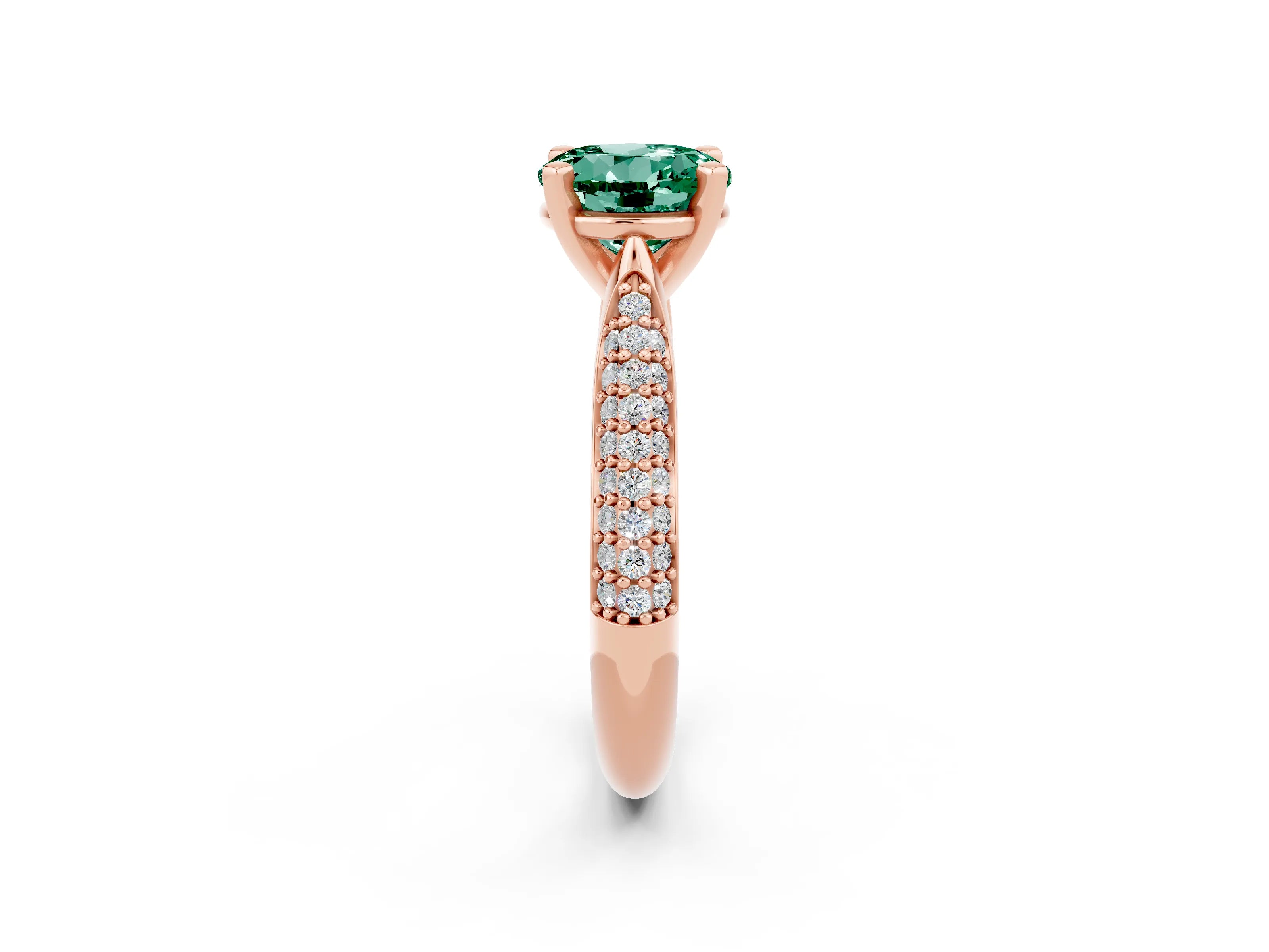Rose gold Round Cut Diamond Solitaire Engagement Ring with Pavé Band and Four-Prong Setting_2