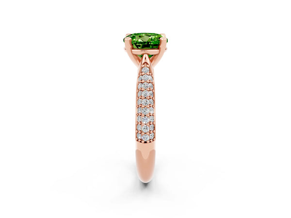 Rose gold Round Cut Diamond Solitaire Engagement Ring with Pavé Band and Four-Prong Setting