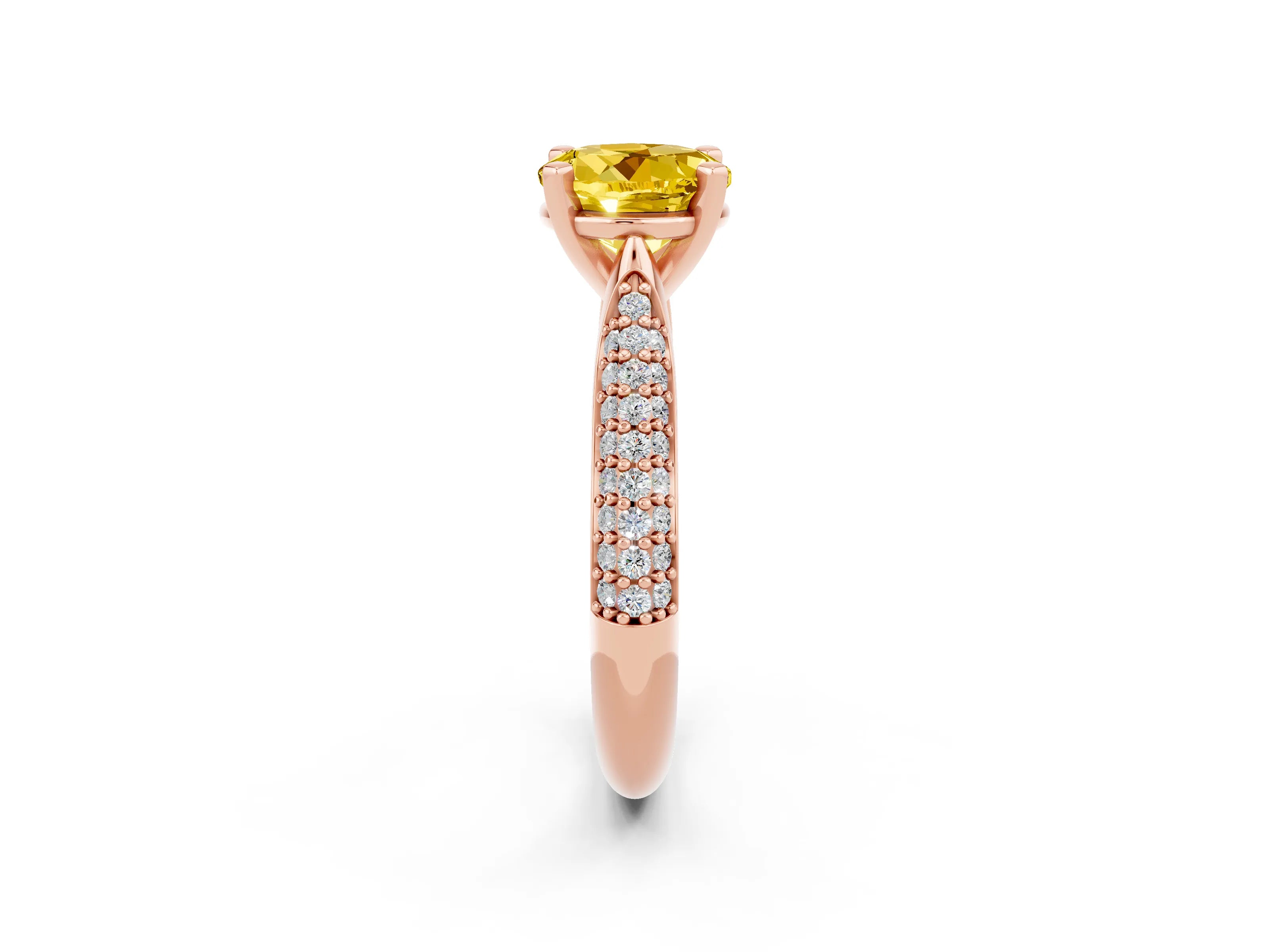 Rose gold Round Cut Diamond Solitaire Engagement Ring with Pavé Band and Four-Prong Setting_2