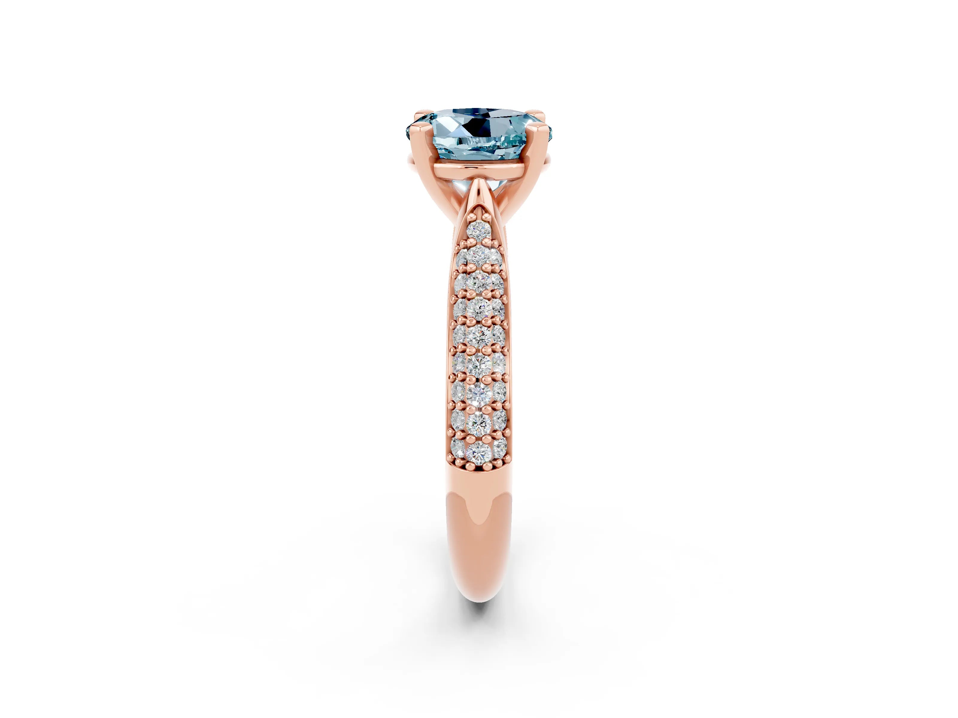 Rose gold Round Cut Diamond Solitaire Engagement Ring with Pavé Band and Four-Prong Setting_2