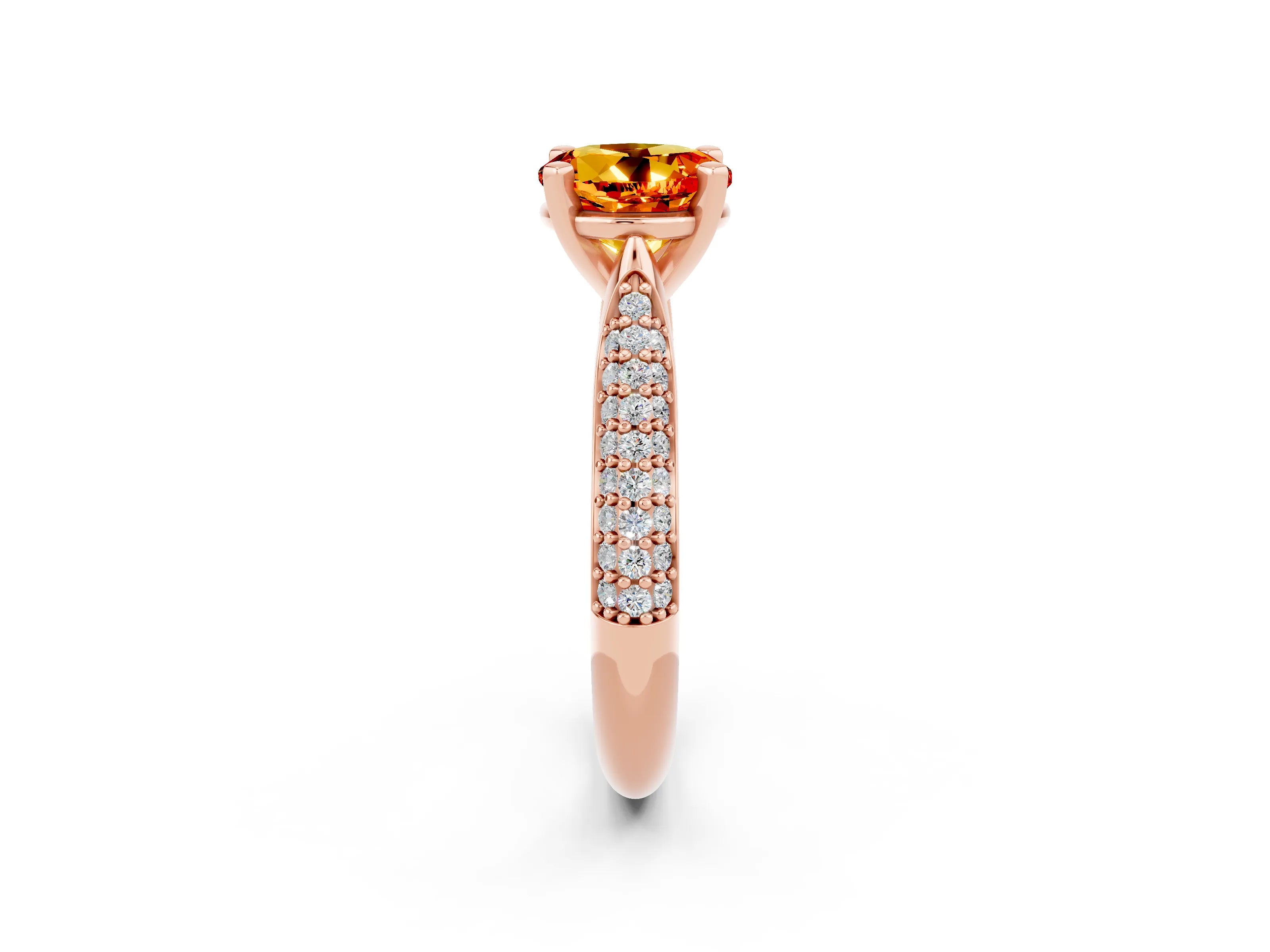 Rose gold Round Cut Diamond Solitaire Engagement Ring with Pavé Band and Four-Prong Setting_2