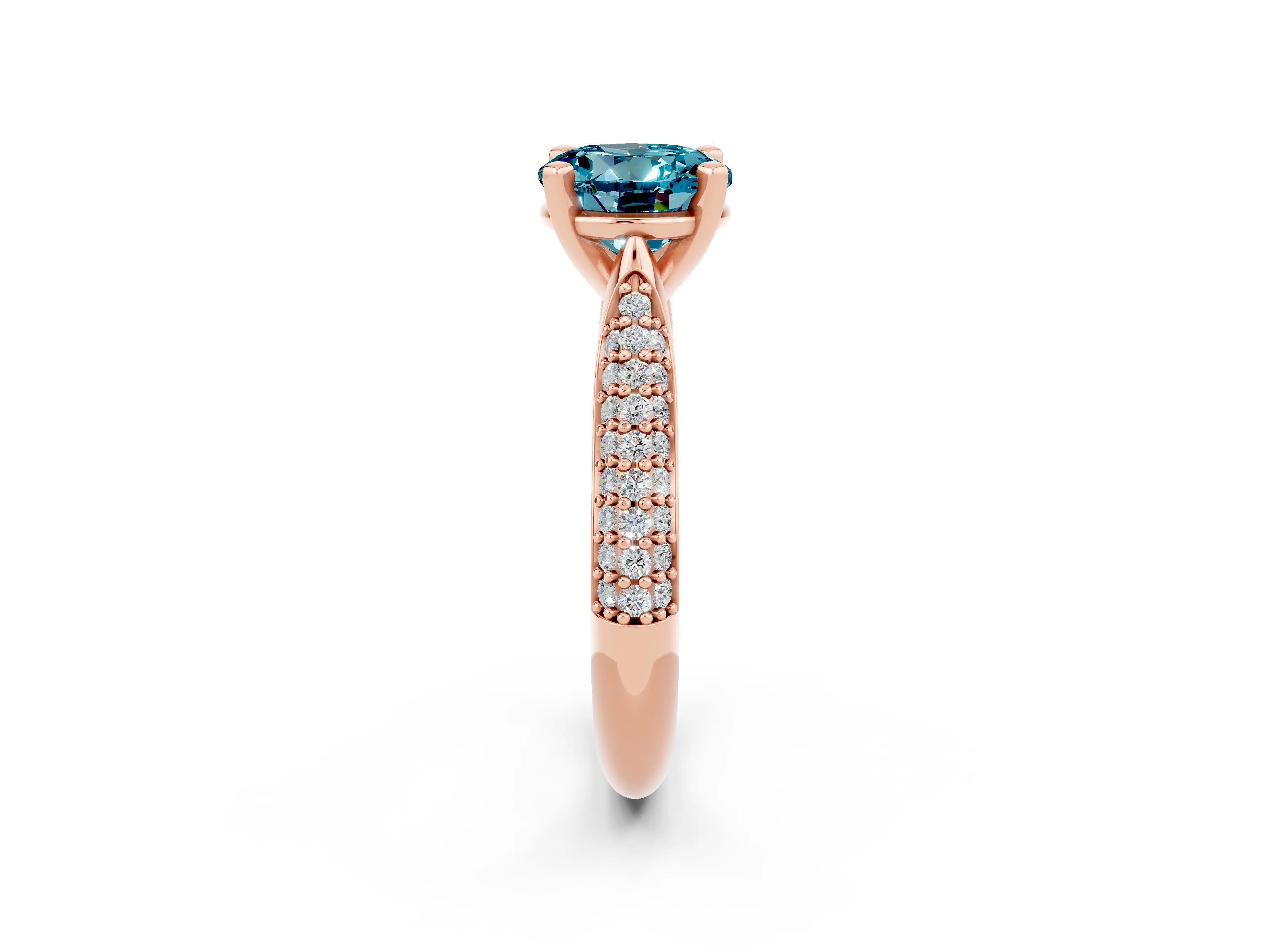 Rose gold Round Cut Diamond Solitaire Engagement Ring with Pavé Band and Four-Prong Setting_2