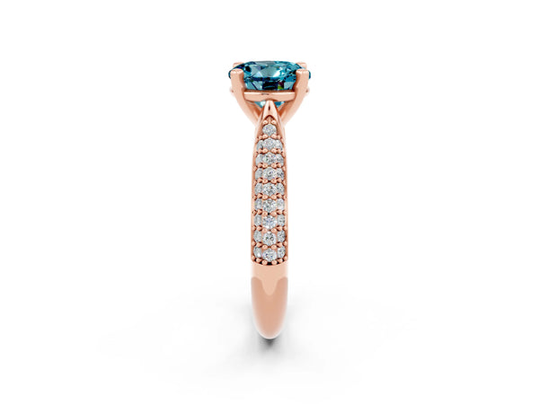 Rose gold Round Cut Diamond Solitaire Engagement Ring with Pavé Band and Four-Prong Setting