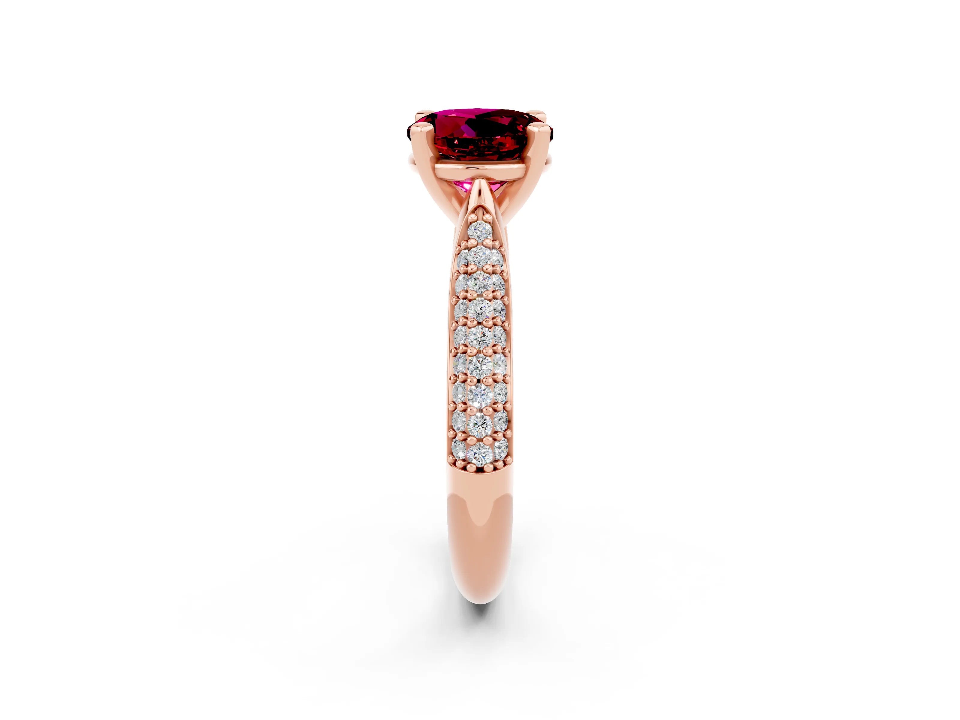 Rose gold Round Cut Diamond Solitaire Engagement Ring with Pavé Band and Four-Prong Setting_2