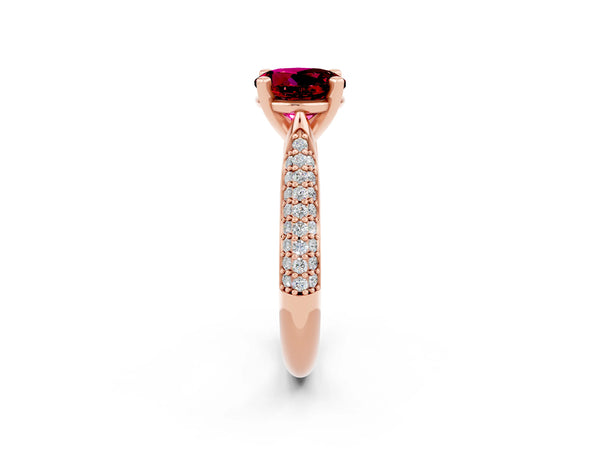Rose gold Round Cut Garnet Solitaire Engagement Ring with Multi-Row Round Pavé Band and Prong Setting
