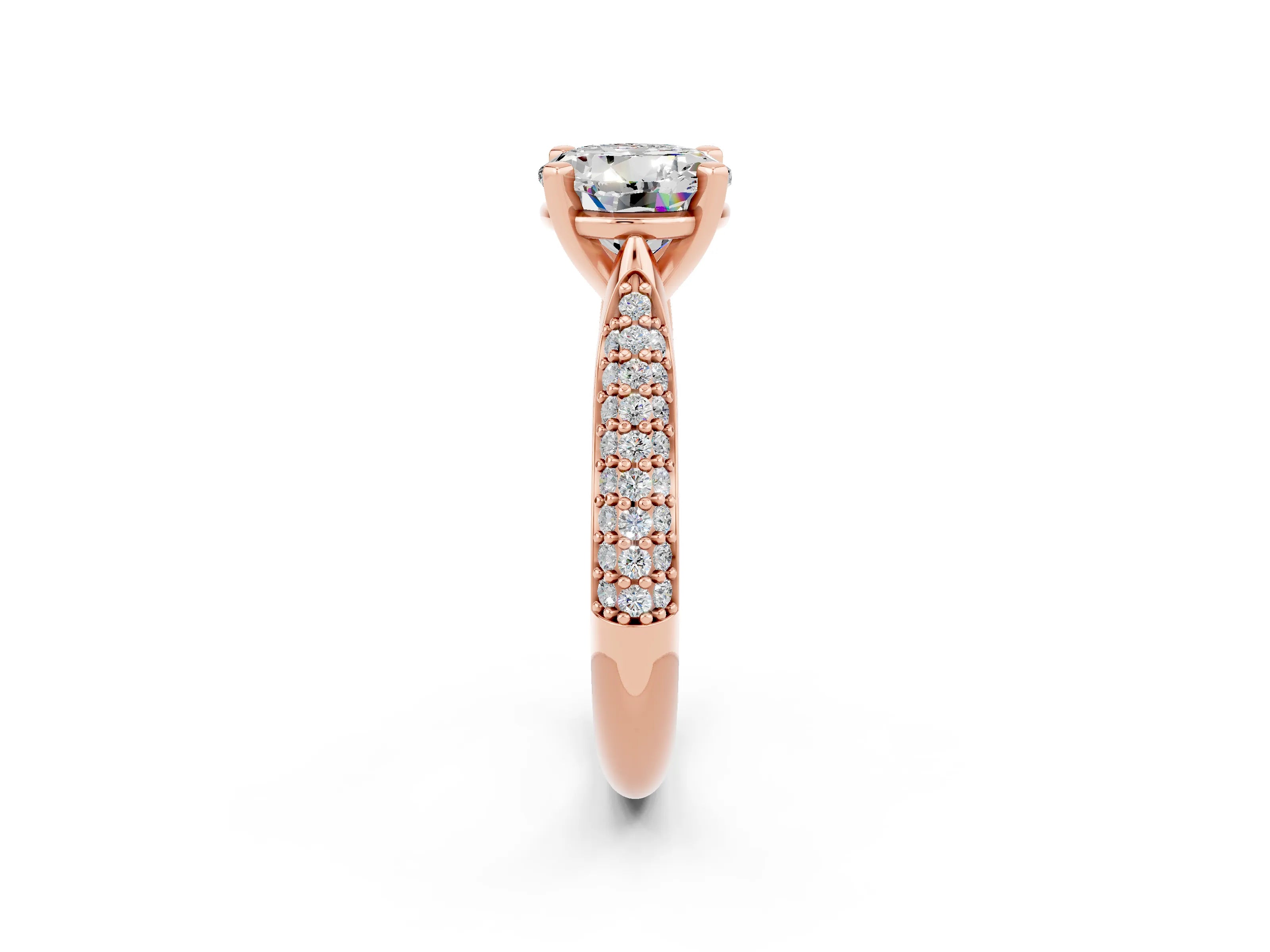 Rose gold Round Cut Diamond Solitaire Engagement Ring with Pavé Band and Four-Prong Setting_2