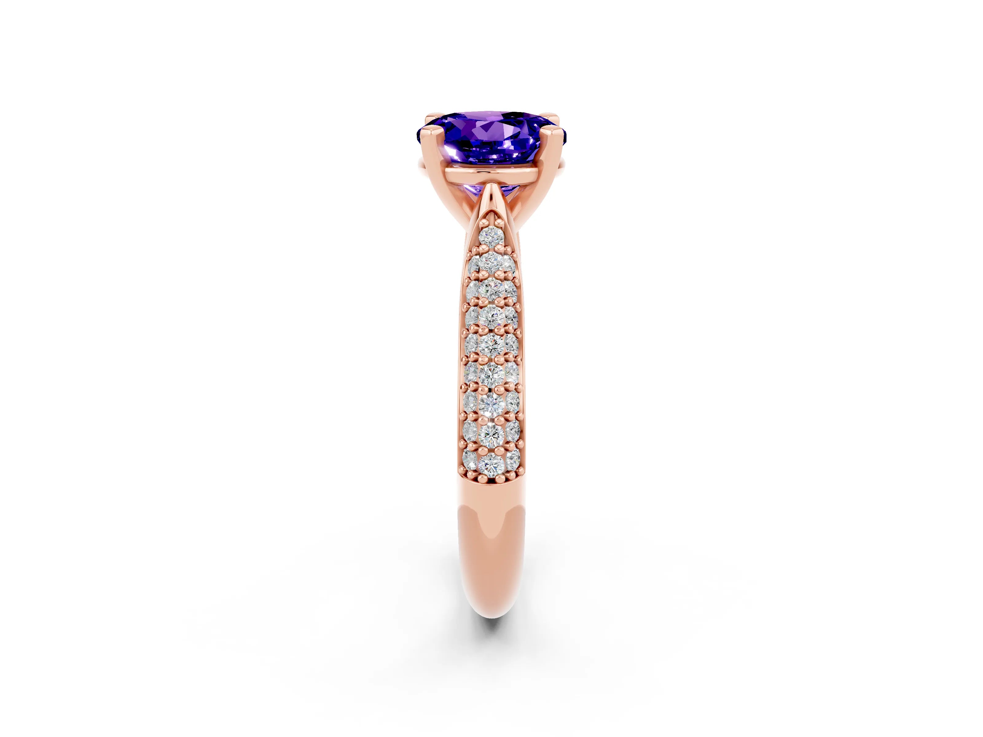 Rose gold Round Cut Diamond Solitaire Engagement Ring with Pavé Band and Four-Prong Setting_2