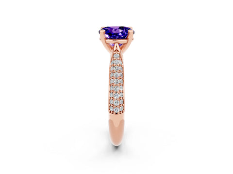 Rose gold Round Cut Diamond Solitaire Engagement Ring with Pavé Band and Four-Prong Setting_2