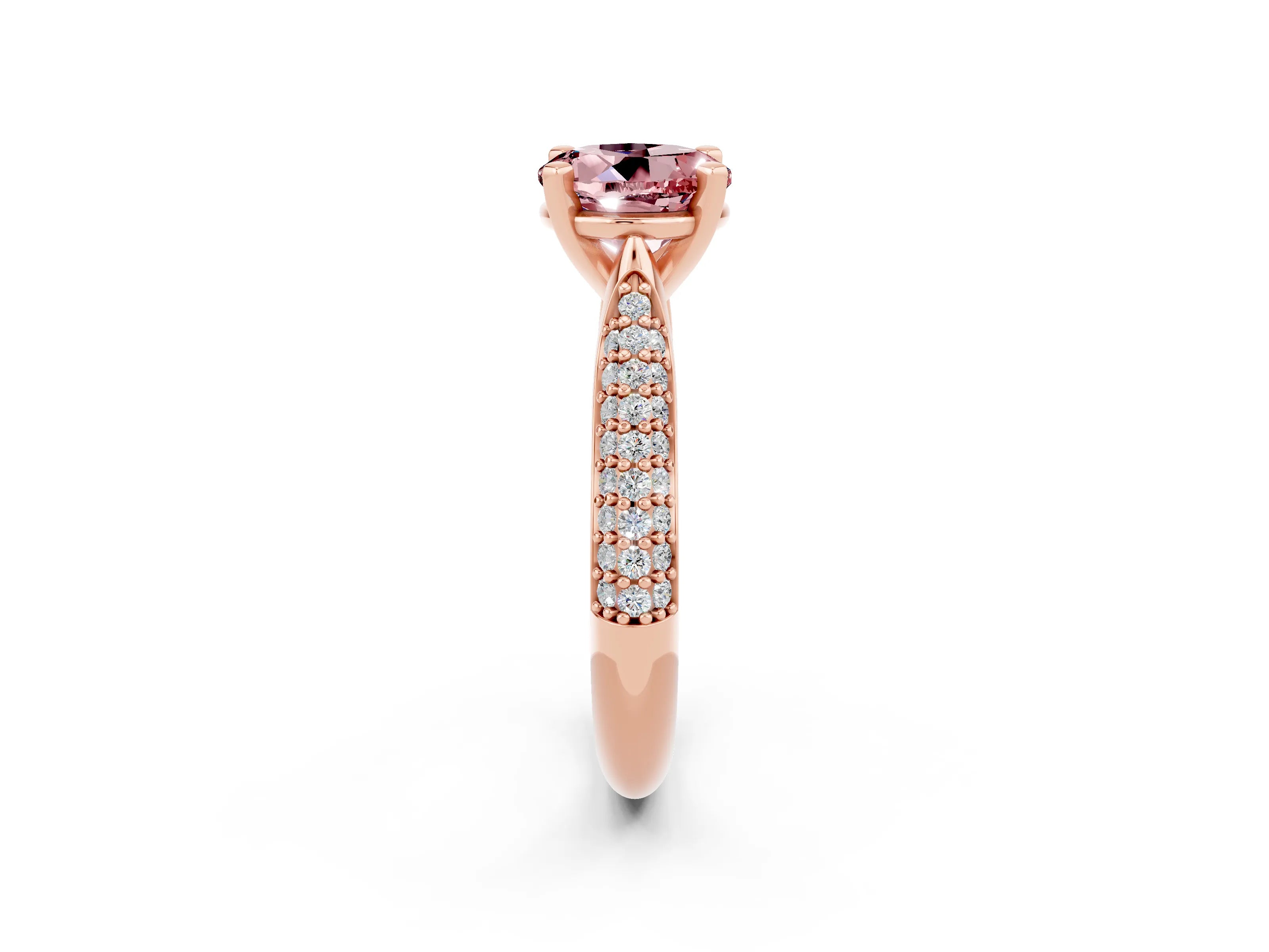 Rose gold Round Cut Diamond Solitaire Engagement Ring with Pavé Band and Four-Prong Setting_2