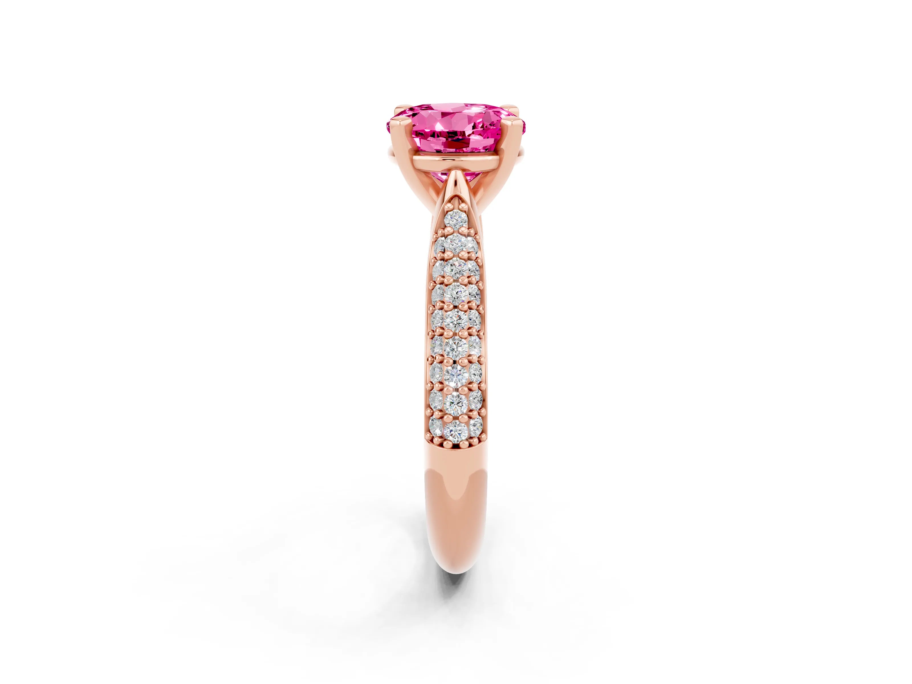 Rose gold Round Cut Diamond Solitaire Engagement Ring with Pavé Band and Four-Prong Setting_2