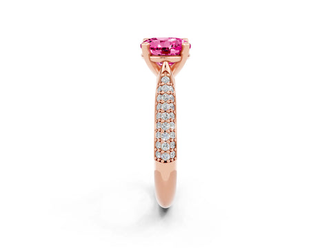 Rose gold Round Cut Diamond Solitaire Engagement Ring with Pavé Band and Four-Prong Setting_2