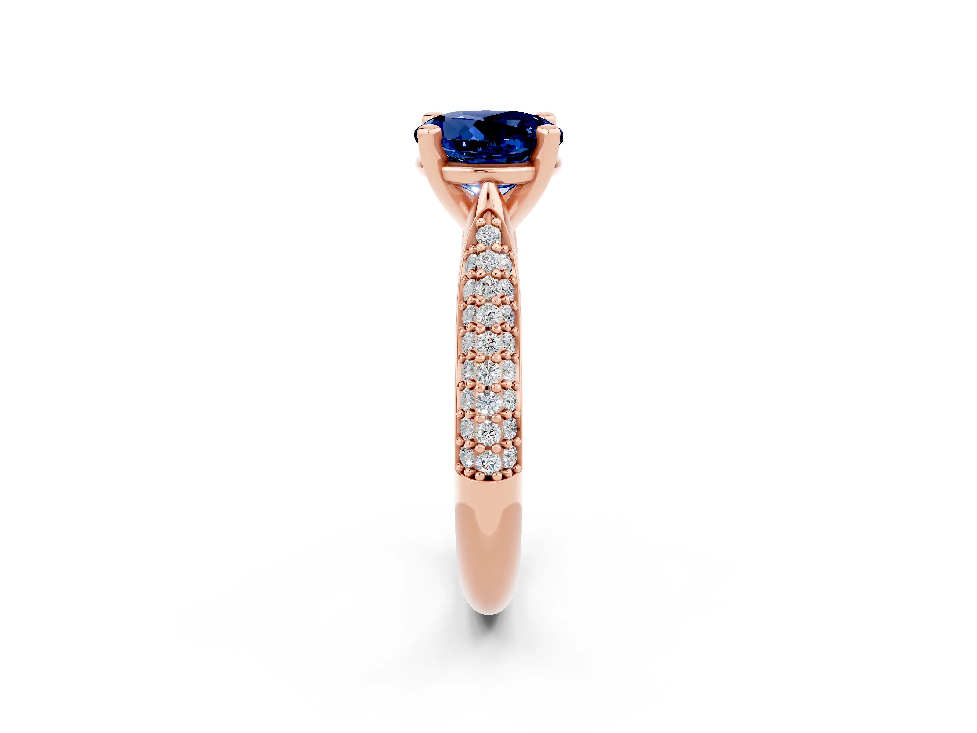 Rose gold Round Cut Diamond Solitaire Engagement Ring with Pavé Band and Four-Prong Setting_2