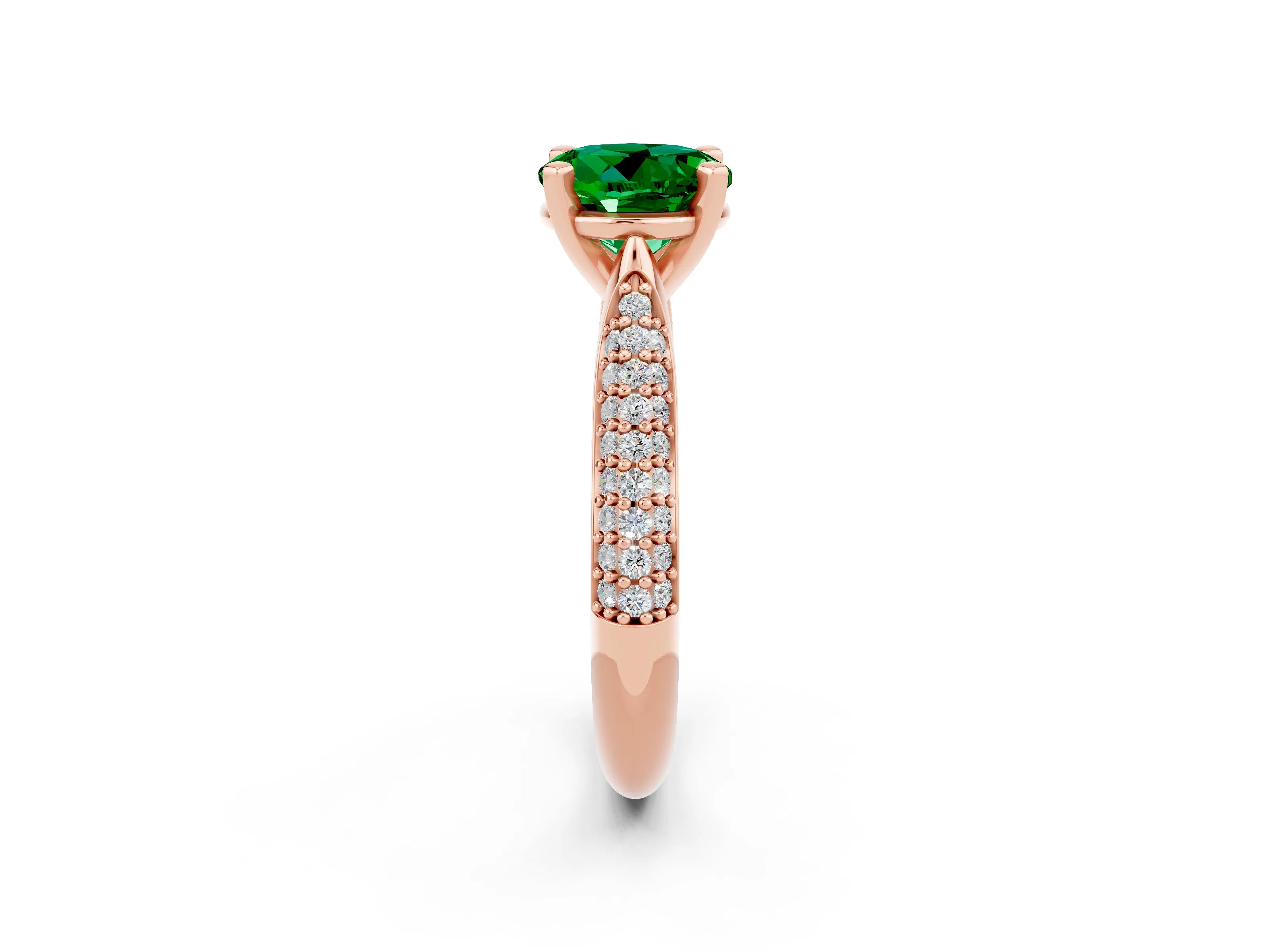 Rose gold Round Cut Diamond Solitaire Engagement Ring with Pavé Band and Four-Prong Setting_2
