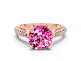 Rose gold Round Cut Diamond Solitaire Engagement Ring with Pavé Band and Four-Prong Setting