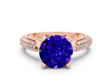 Rose gold Round Cut Diamond Solitaire Engagement Ring with Pavé Band and Four-Prong Setting