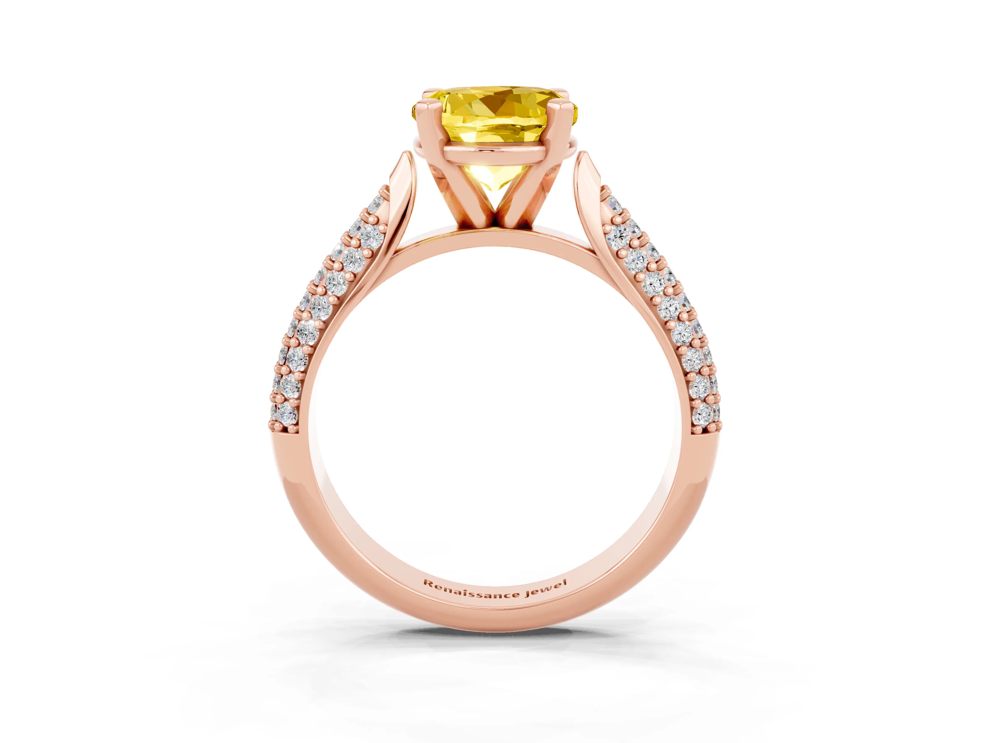 Rose gold Round Cut Diamond Solitaire Engagement Ring with Pavé Band and Four-Prong Setting_3