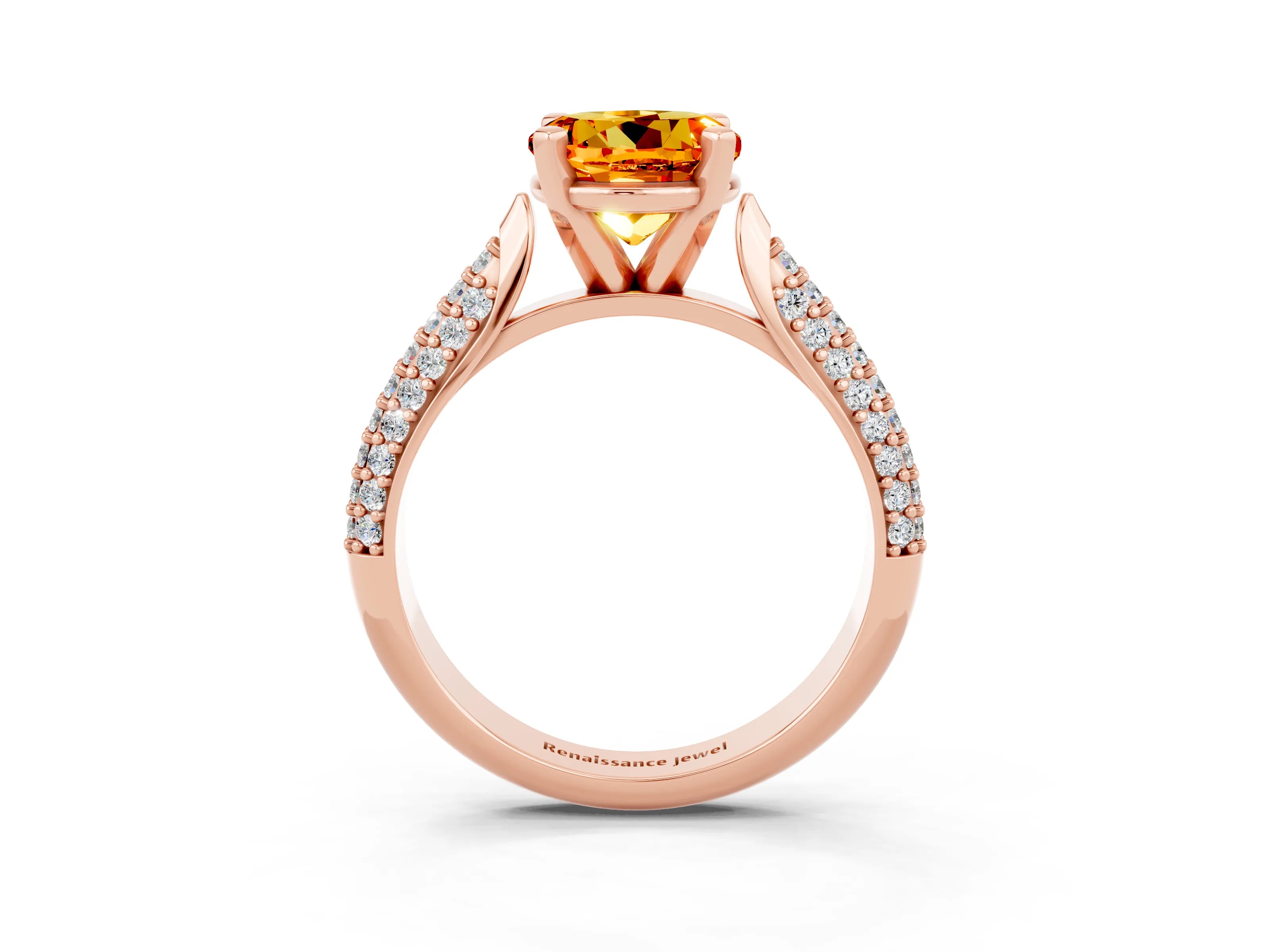 Rose gold Round Cut Diamond Solitaire Engagement Ring with Pavé Band and Four-Prong Setting_3